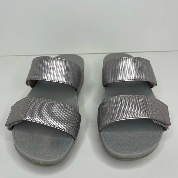 FitFlop Women’s 8 Silver Glitz Mina Textured Slip On Comfort Walking Sandals - Picture 3 of 12